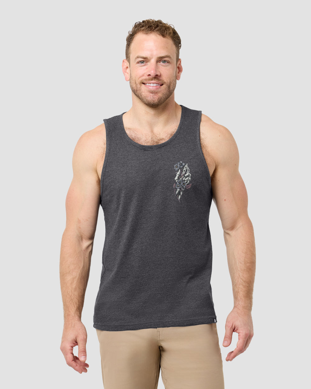 Bone Blossom Tank-Charcoal-Regular-Front--Model---L