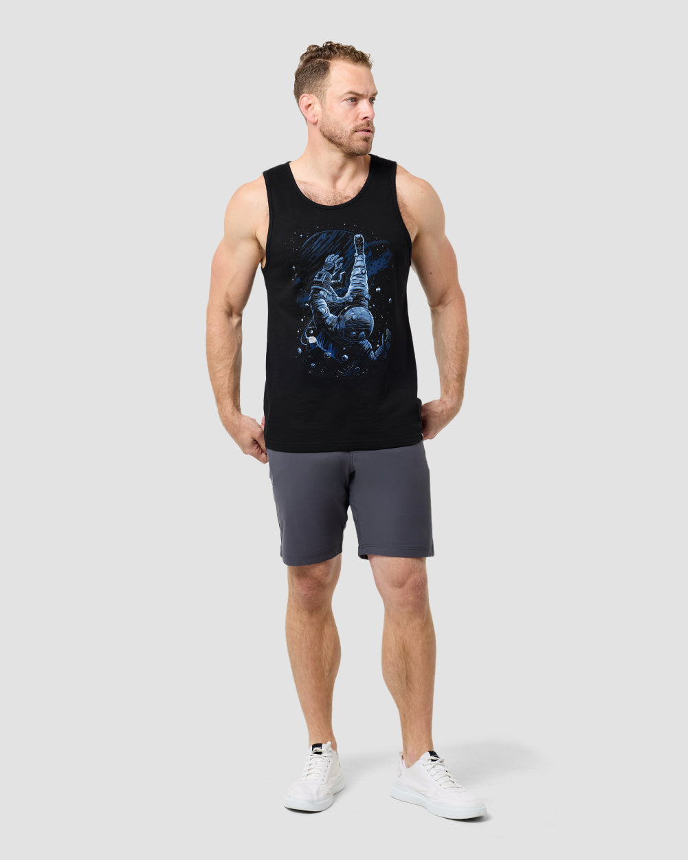 Cosmic Descent Tank-Black-Regular-Front--Model---L