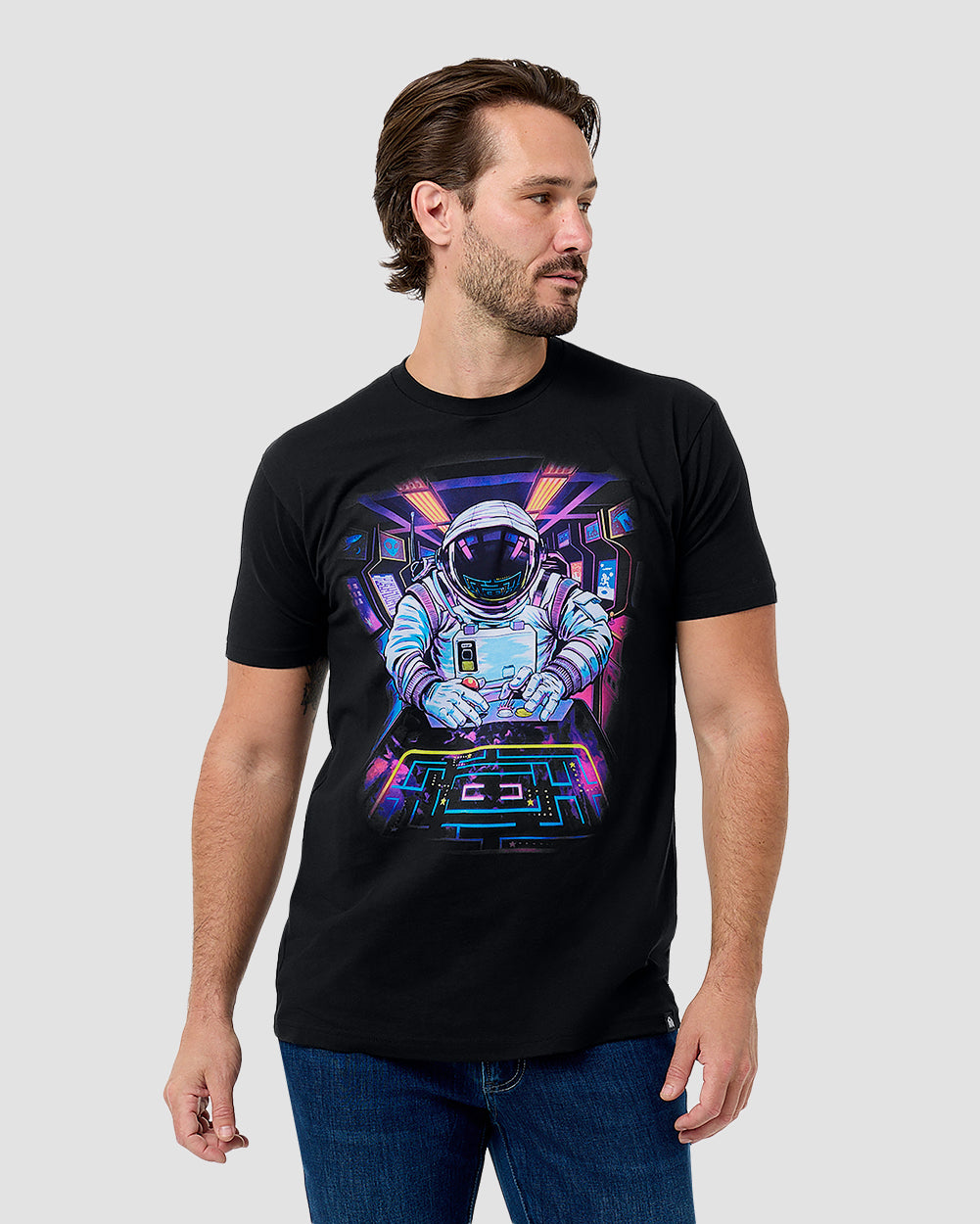 Arcade Odyssey Tee-Black-Regular-Front--Model---L