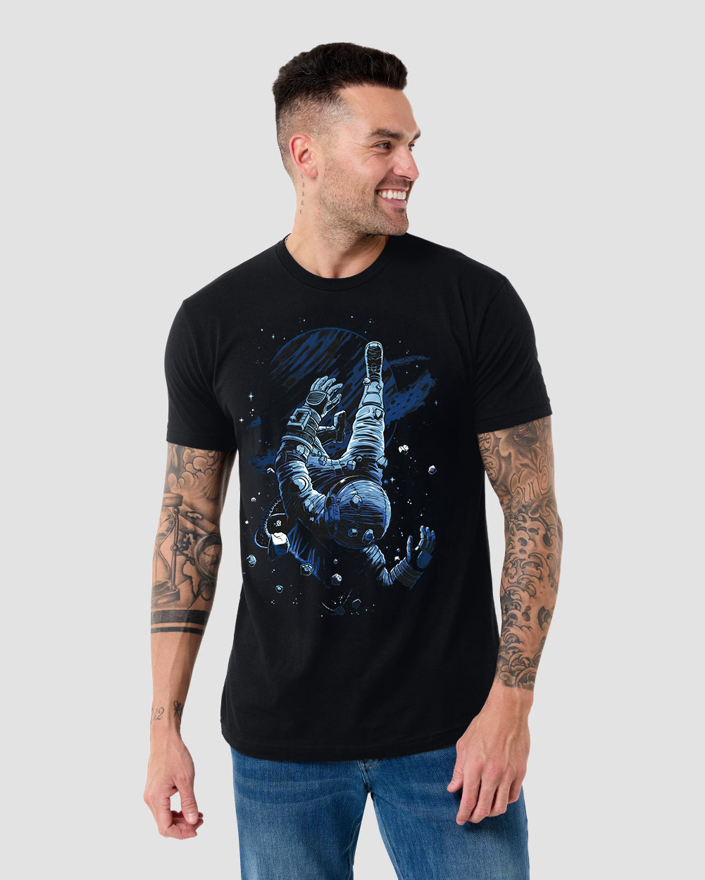 Cosmic Descent Tee-Black-Regular-Front--Model---L