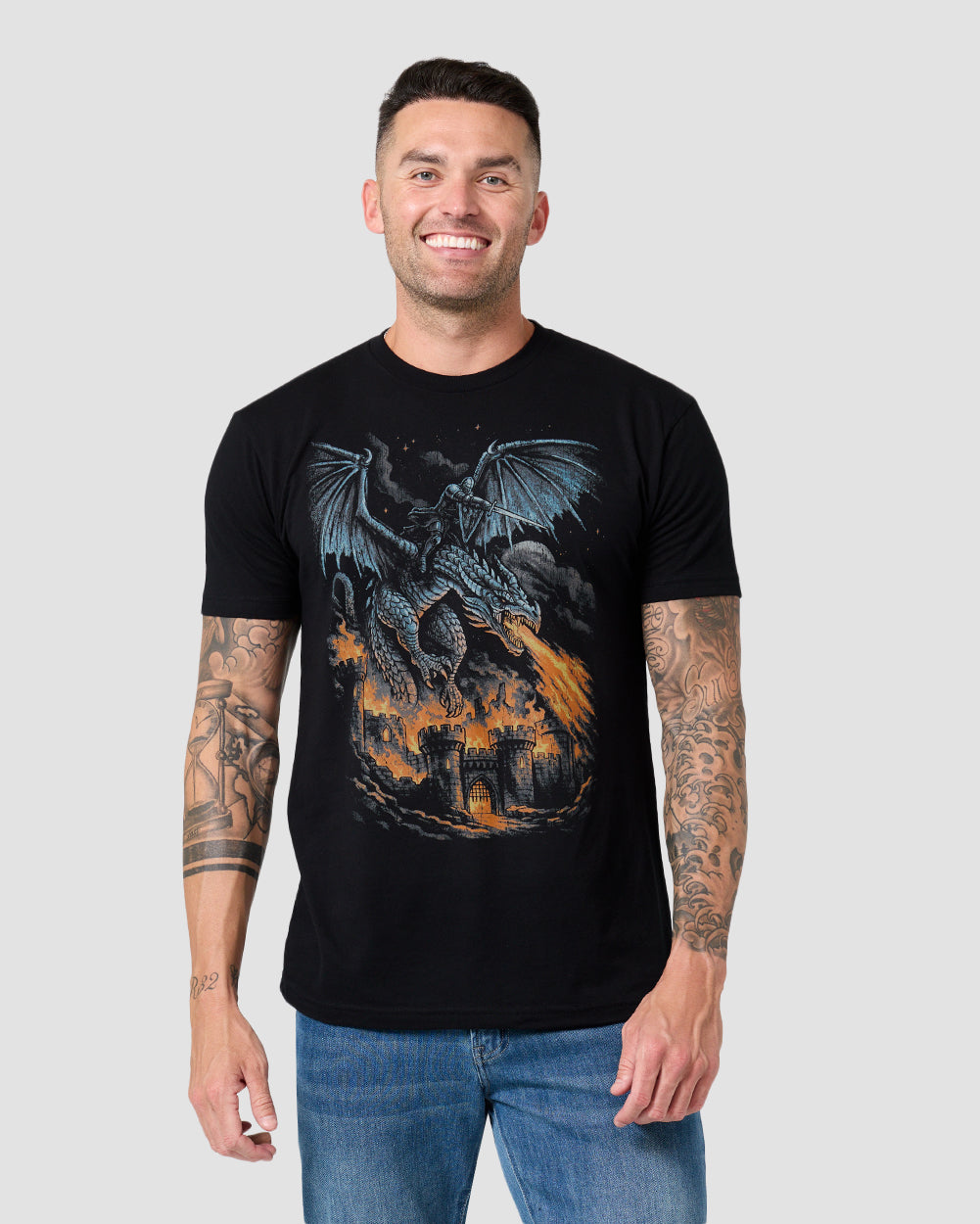 Fire Reign Tee-Black-Regular-Front--Model---L