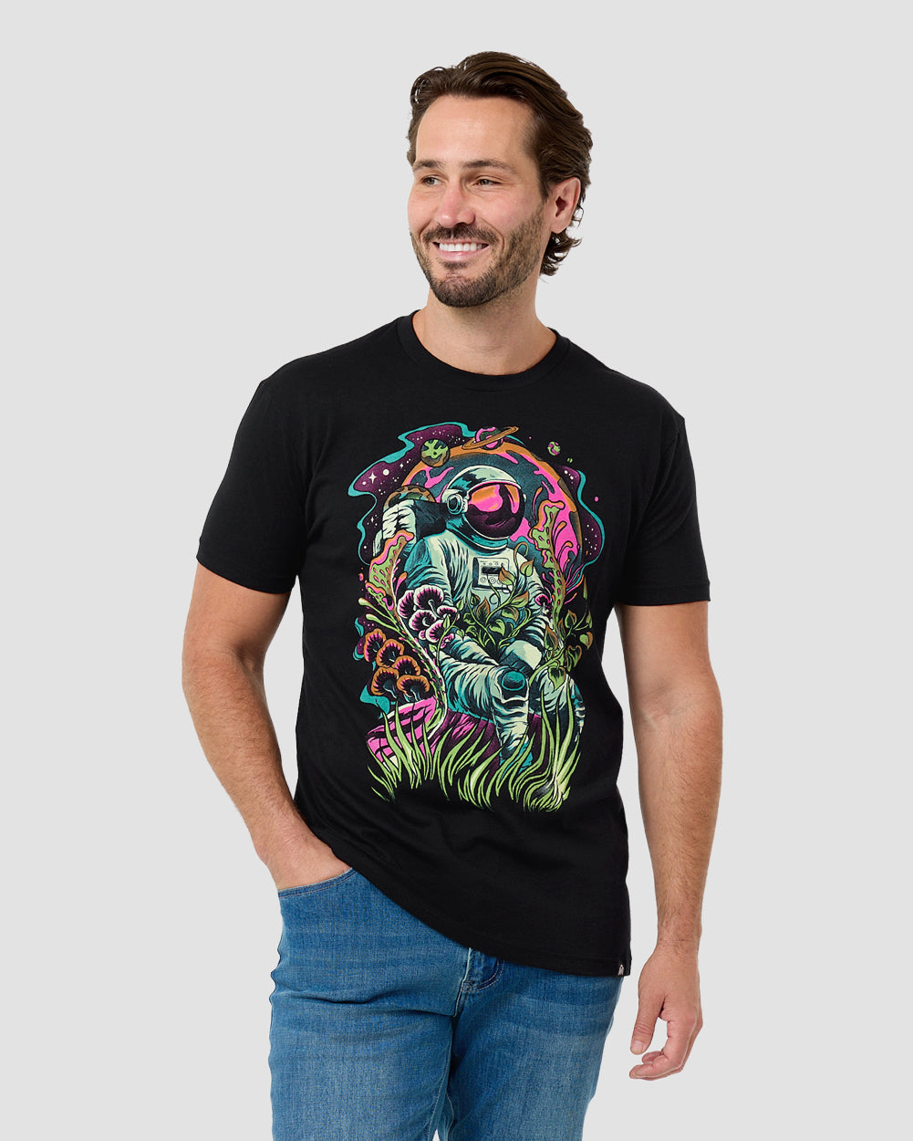 Galactic Jungle Tee-Black-Regular-Front--Model---L