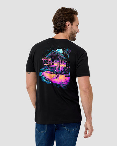 Moonlit Bungalow Tee-Black--Regular-Back--Model---L