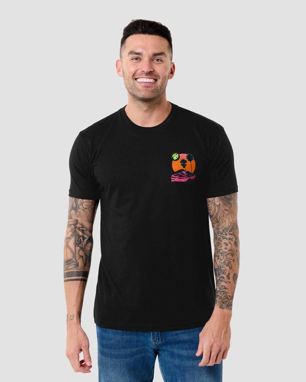 Neon Odyssey Tee-Black-Regular-Front--Model---L