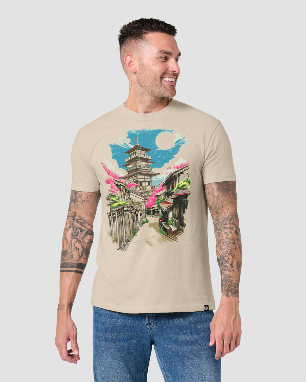 Pagoda Dreams Tee-Cream-Regular-Front--Model---L