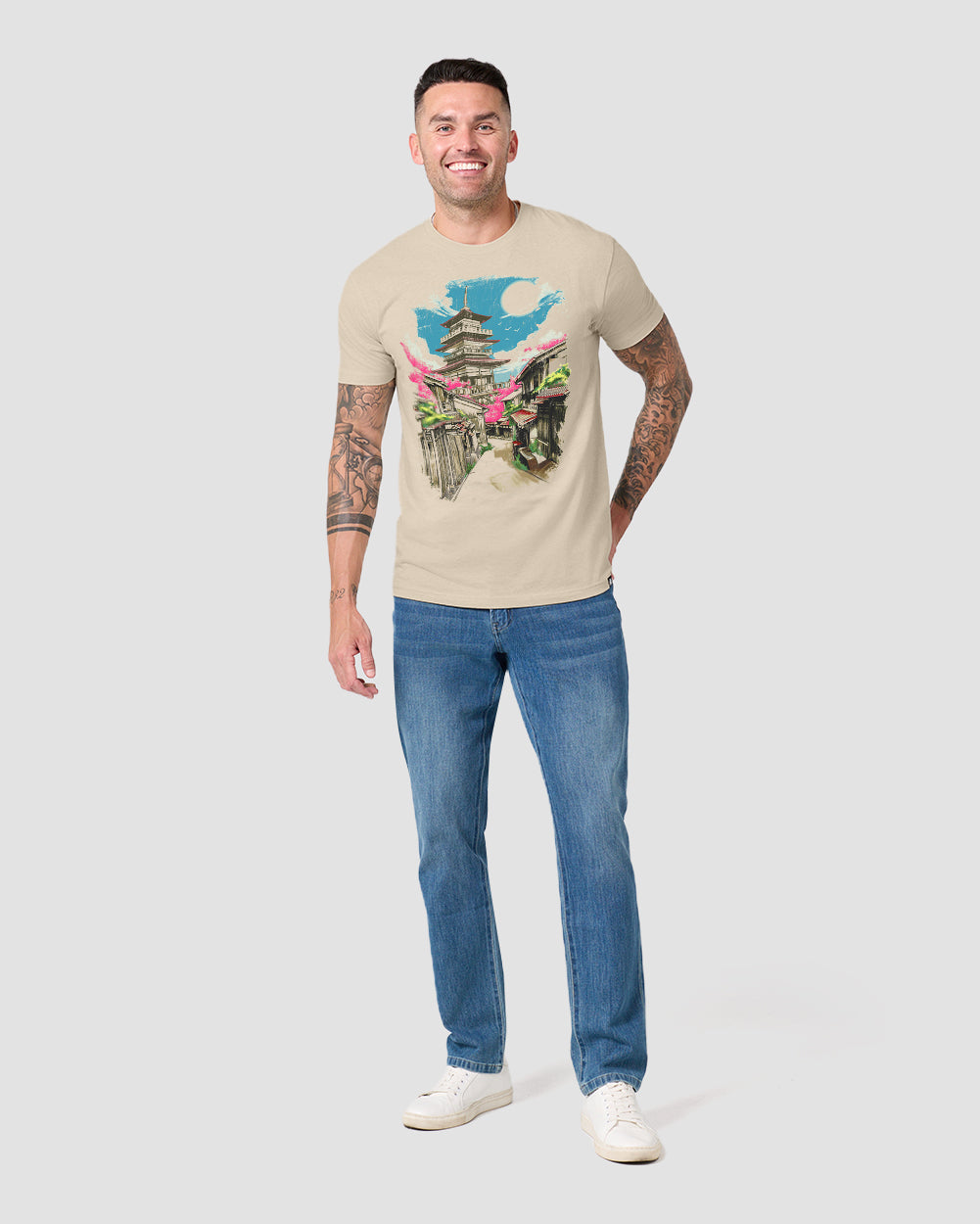 Pagoda Dreams Tee-Cream-Regular-Full--Model---L