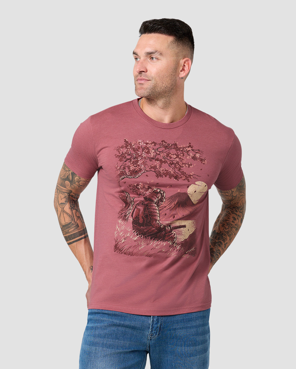 Serene Blade Tee-Heather Mauve-Regular-Front--Model---L