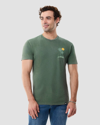 Sunlit Palms Vintage Tee-Vintage Royal Pine-Regular-Front--Model---L