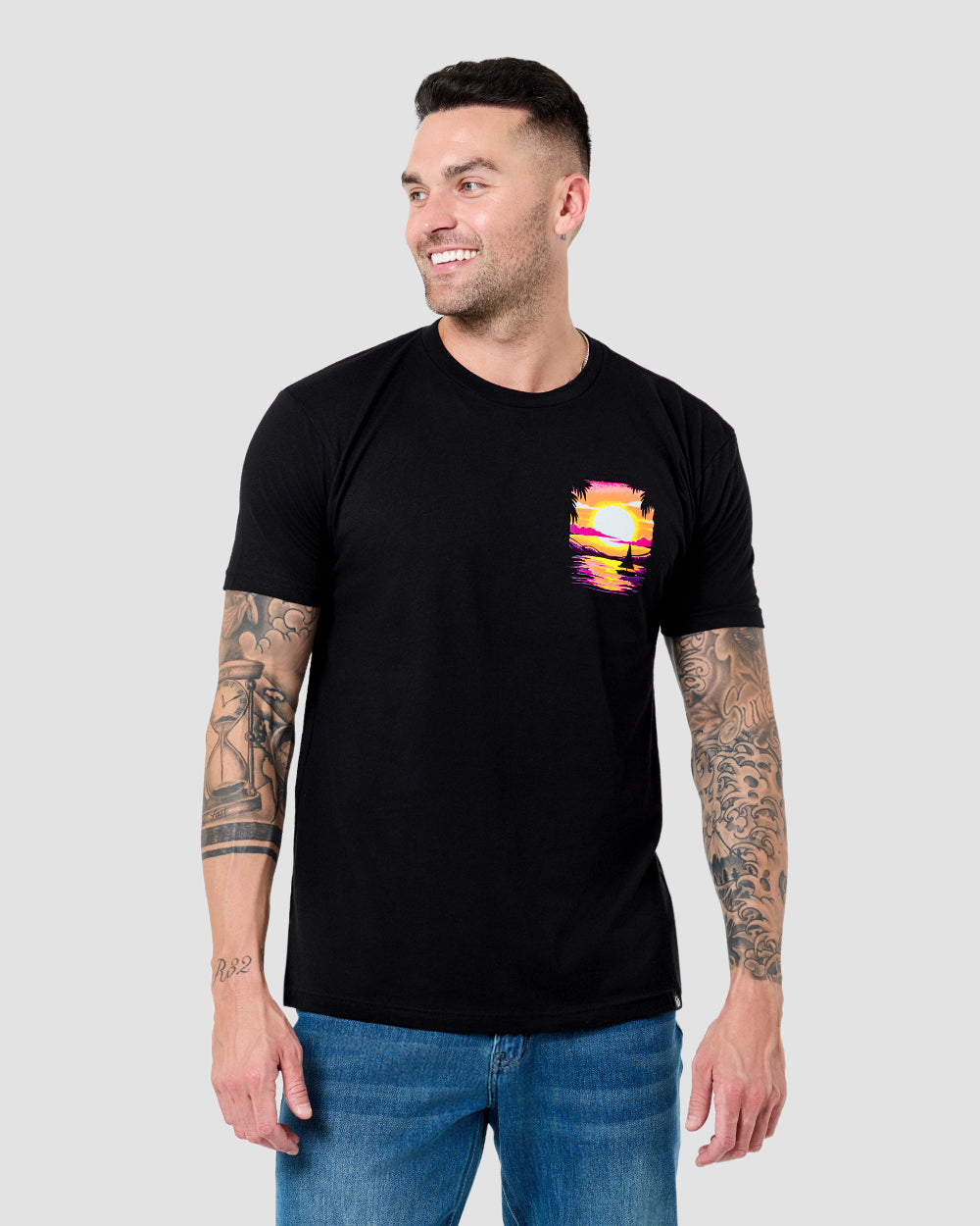 Tropic Sunset Tee-Black-Regular-Front--Model---L