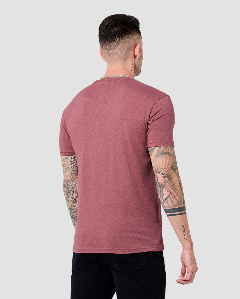 Rose Remains Tee-Heather Mauve-Regular-Back--Model---L
