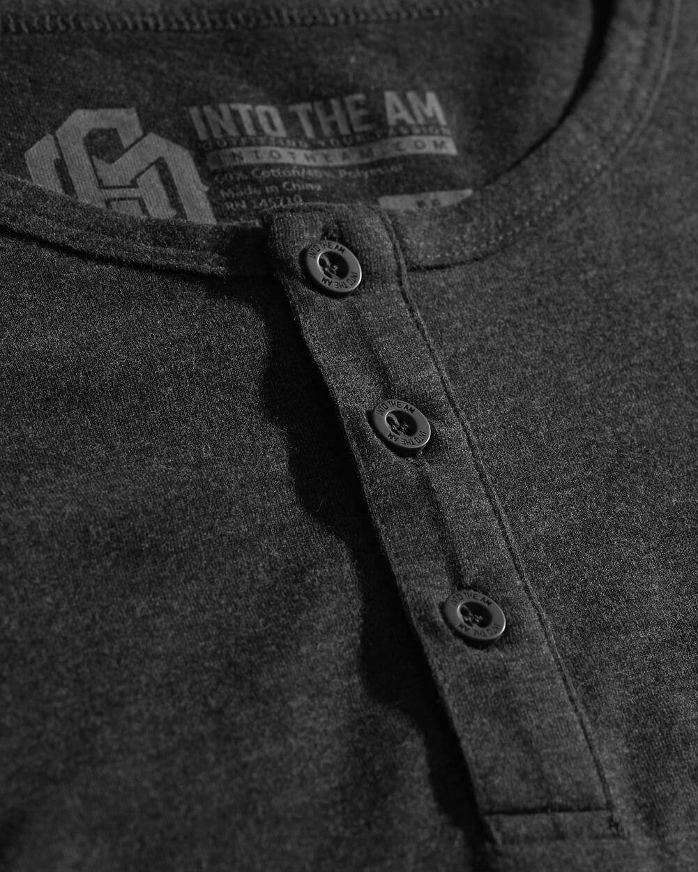 Long Sleeve Henley Tee - Branded-Charcoal-Detail1