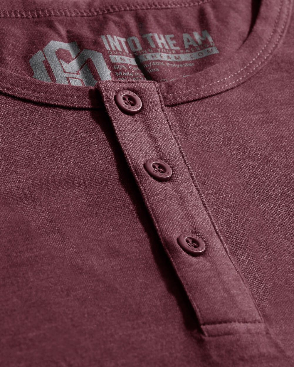 Long Sleeve Henley Tee - Non-Branded-Maroon-Regular-Detail--Model---L