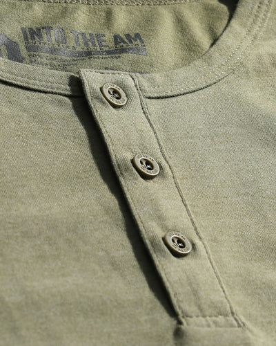 Long Sleeve Henley Tee - Non-Branded-Olive Green-Macro 2