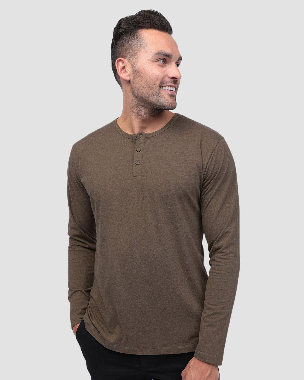 Long Sleeve Henley Tee - Non-Branded-Brown-Regular-Front--Model---L
