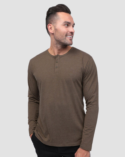 Long Sleeve Henley Tee - Non-Branded-Brown-Regular-Front--Model---L