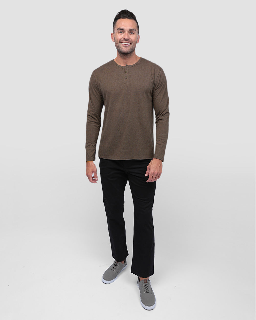Long Sleeve Henley Tee - Non-Branded-Brown-Regular-Full--Model---L