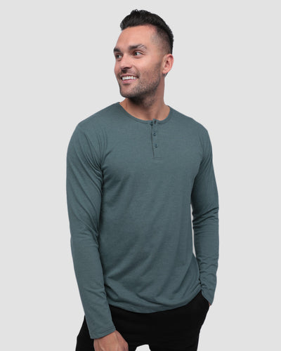 Long Sleeve Henley Tee - Non-Branded-Indigo-Front--Zach---L