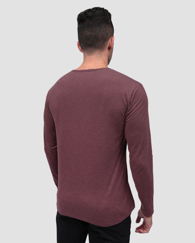 Long Sleeve Henley Tee - Non-Branded-Maroon-Regular-Back--Model---L