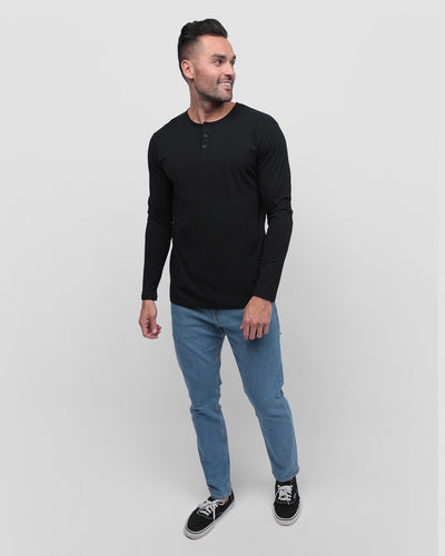 Long Sleeve Henley Tee - Non-Branded-Black-Full--Zach---L