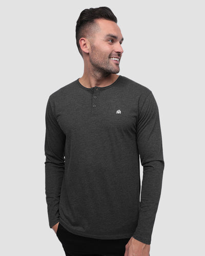 Pack of the Week 2 Pack Long Sleeve Henley Tee - Branded-Black/Charcoal-Regular-Front--Model---L