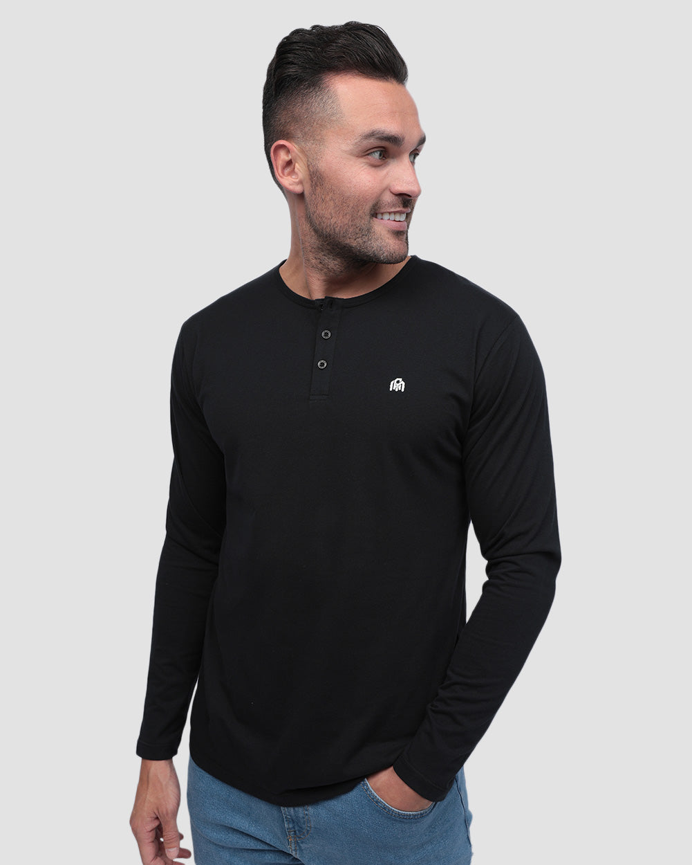 Pack of the Week 2 Pack Long Sleeve Henley Tee - Branded-Black/Navy-Regular-Front--Model---L