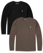 Pack of the Week 2 Pack Long Sleeve Henley Tee - Branded-Black/Brown-Regular-Mock--Model---L