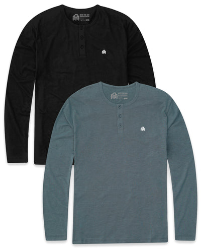 Pack of the Week 2 Pack Long Sleeve Henley Tee - Branded-Black/Indigo-Regular-Mock--Model---L