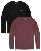 Pack of the Week 2 Pack Long Sleeve Henley Tee - Branded-Black/Maroon-Regular-Mock--Model---L