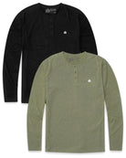 Pack of the Week 2 Pack Long Sleeve Henley Tee - Branded-Black/Olive Green-Regular-Mock--Model---L