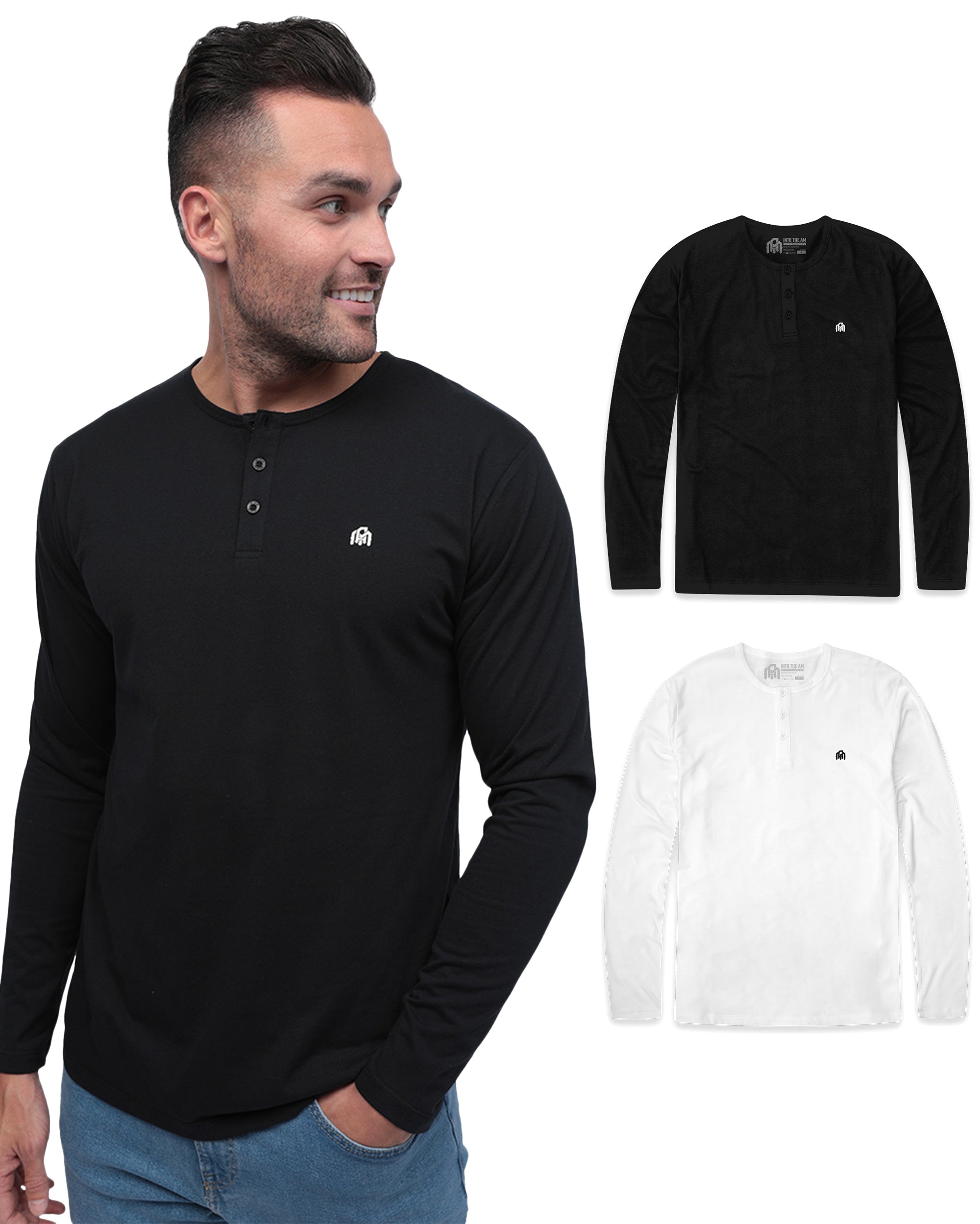 Long Sleeve Henley 2-Pack - Branded-Black/White