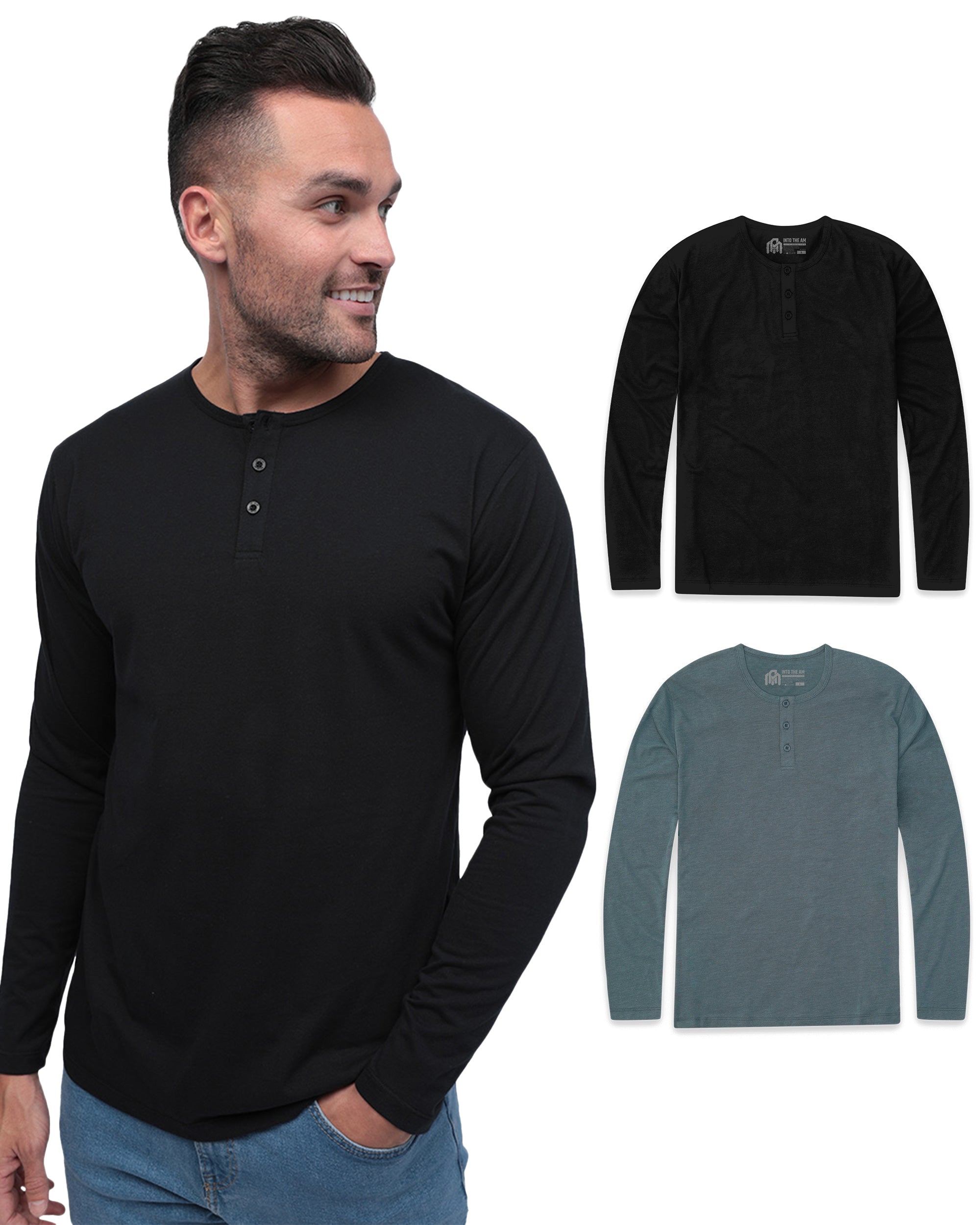 Long Sleeve Henley 2-Pack - Non-Branded-Black/Indigo