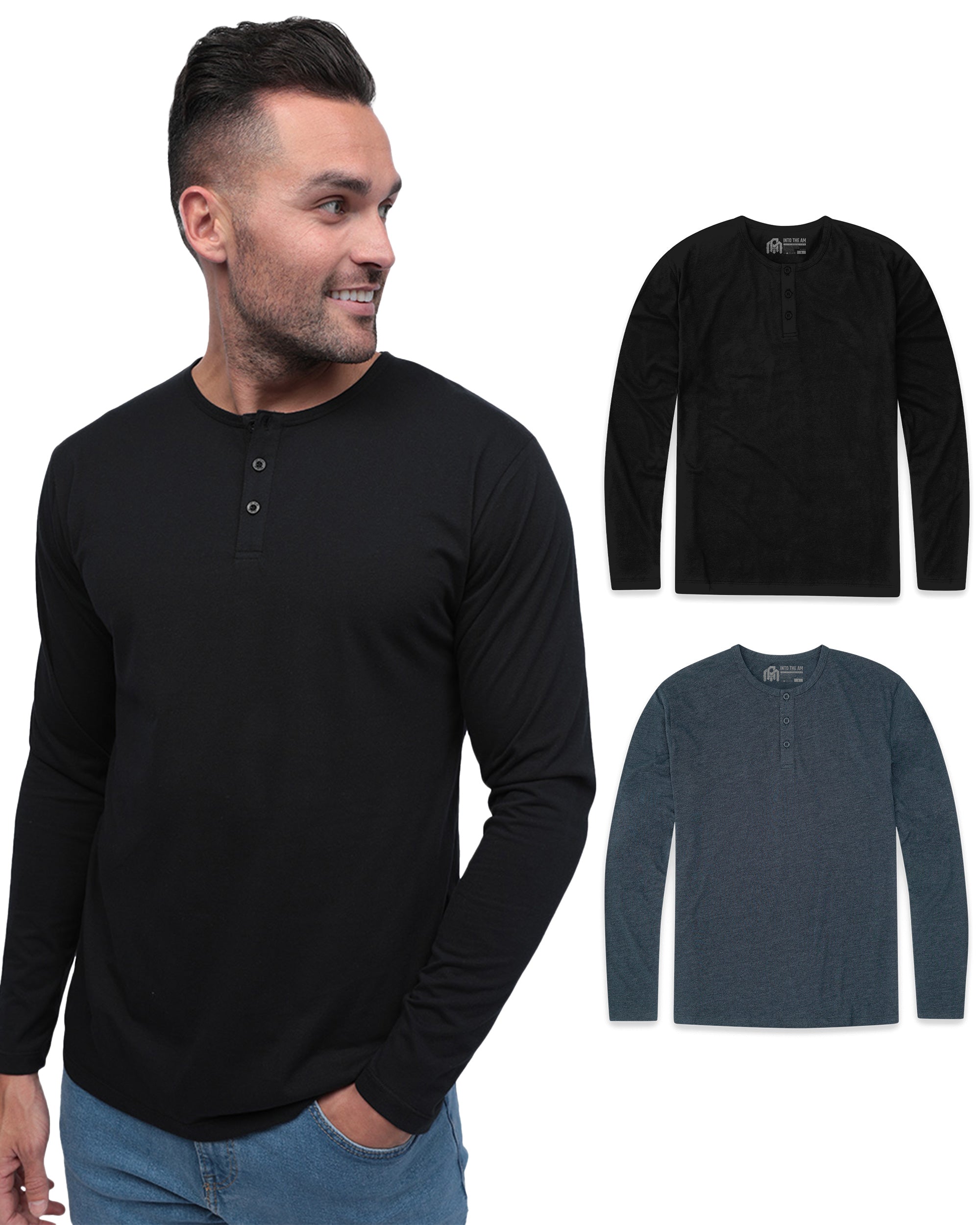 Long Sleeve Henley 2-Pack - Non-Branded-Black/Navy