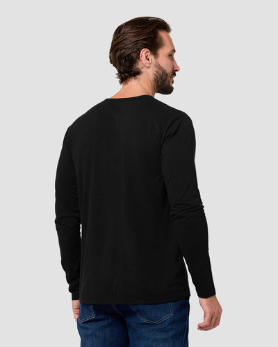 Long Sleeve Henley Tee - Non-Branded-Black-Regular-Back--Model---L