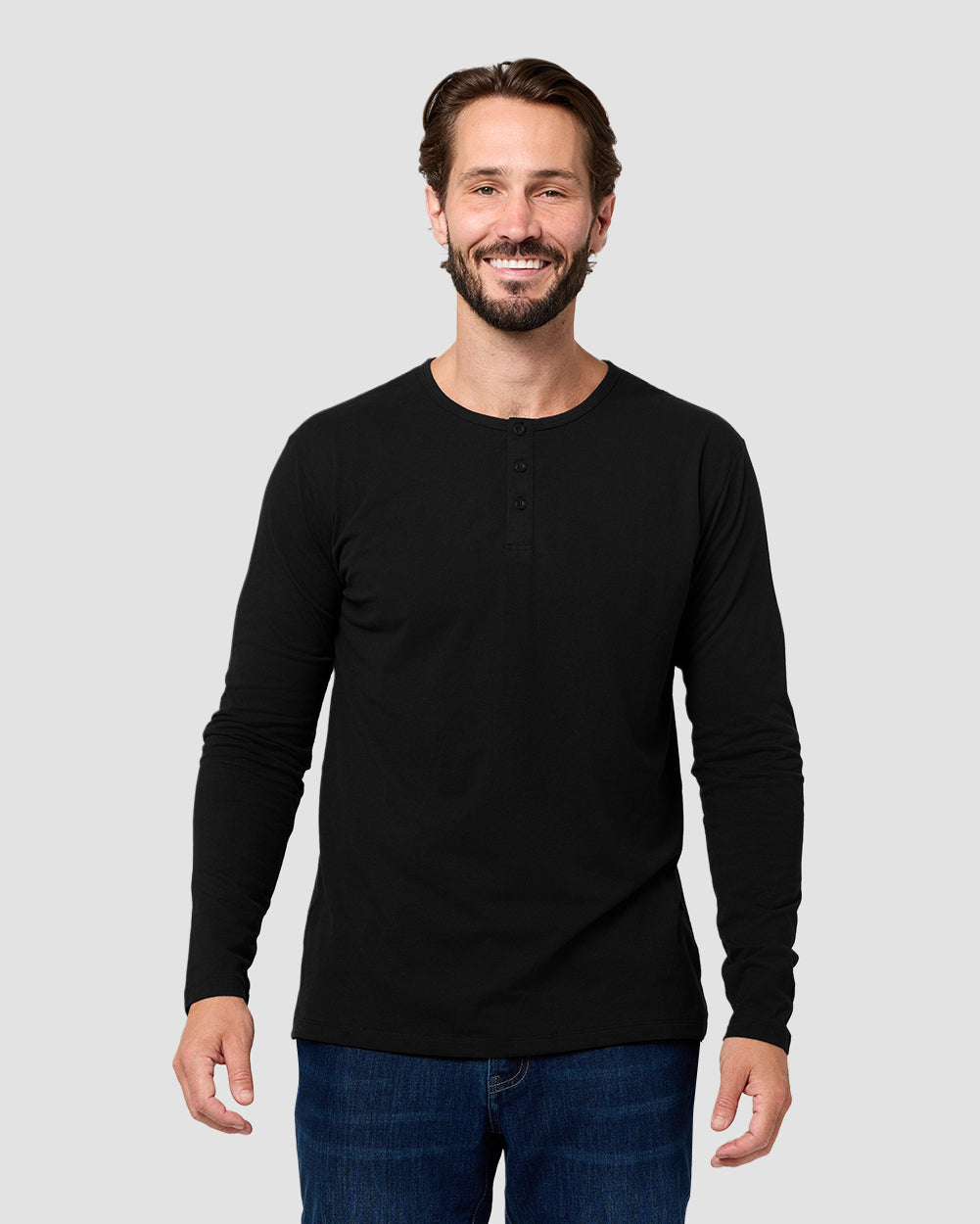 Long Sleeve Henley Tee - Non-Branded-Black-Regular-Front--Model---L