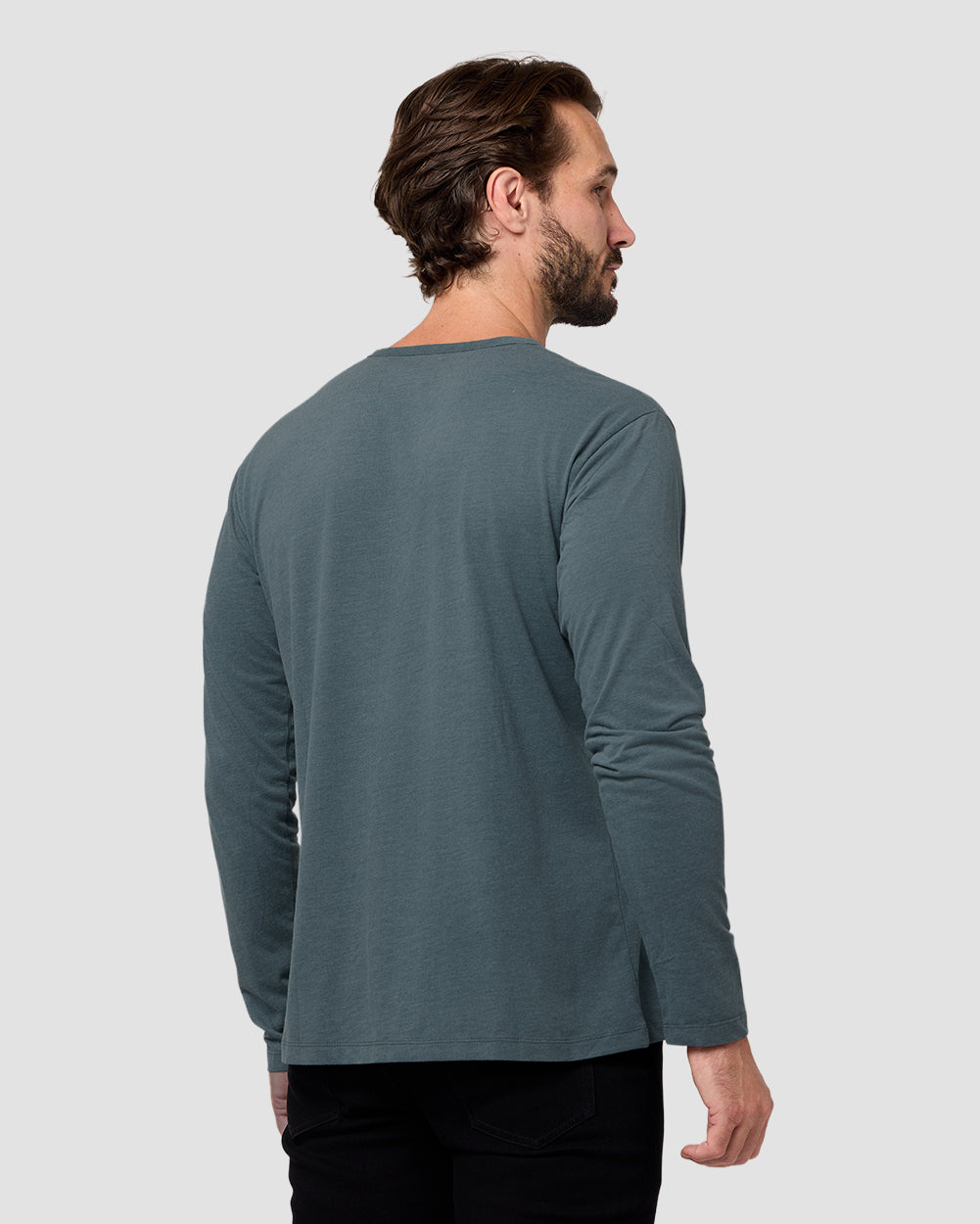 Long Sleeve Henley Tee - Non-Branded-Indigo-Regular-Back--Model---L