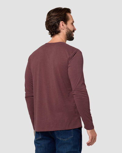 Long Sleeve Henley Tee - Non-Branded-Maroon-Regular-Back--Model---L