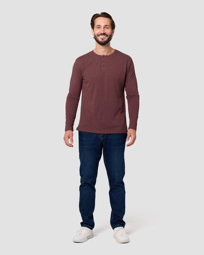Long Sleeve Henley Tee - Non-Branded-Maroon-Regular-Full--Model---L