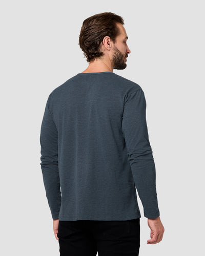 Long Sleeve Henley Tee - Non-Branded-Navy-Regular-Back--Model---L