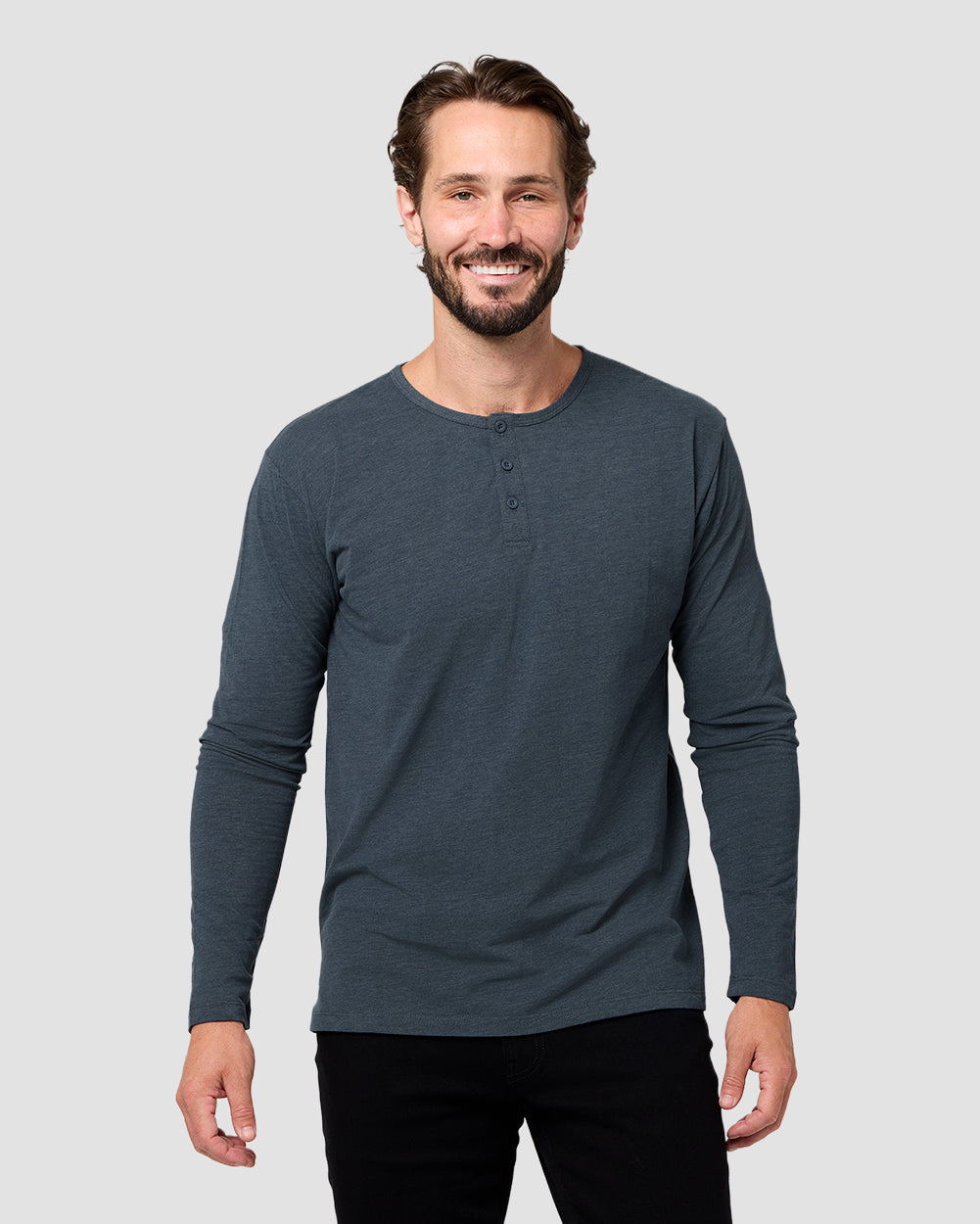 Long Sleeve Henley Tee - Non-Branded-Navy-Regular-Front--Model---L
