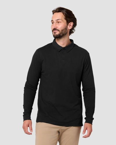 Long Sleeve Polo - Non-Branded-Black-Tall-Regular-Front--Model---L