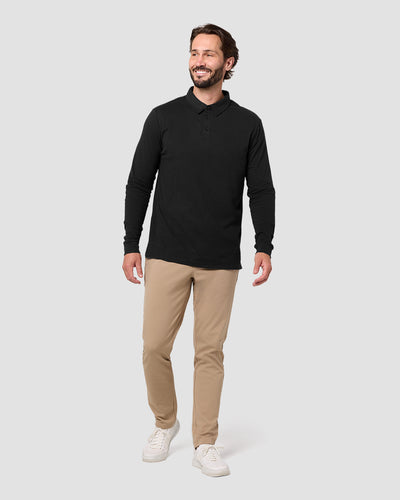 Long Sleeve Polo - Non-Branded-Black-Tall-Regular-Full--Model---L