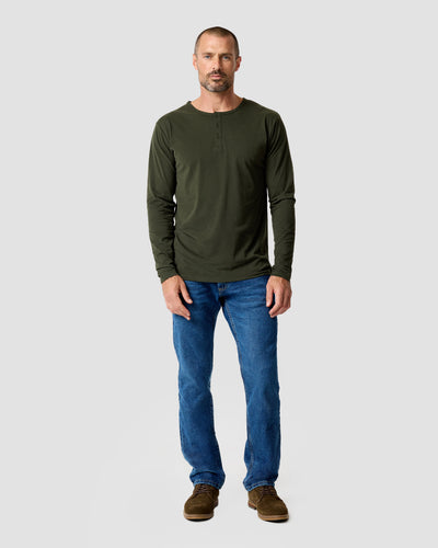 Long Sleeve Henley Tee - Non-Branded-Midnight Olive-Regular-Full--Zac---L