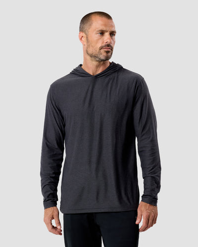 Long Sleeve Hooded Active Tee-Charcoal-Regular-Front--Model---L