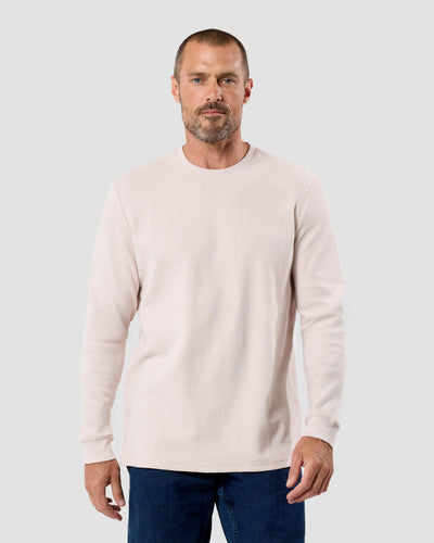 Long Sleeve Waffle Knit Crew - Non-Branded-Beige-Regular-Front--Model---L