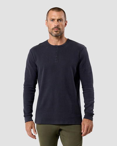 Long Sleeve Waffle Knit Henley-Charcoal-Front--Model---M-Regular