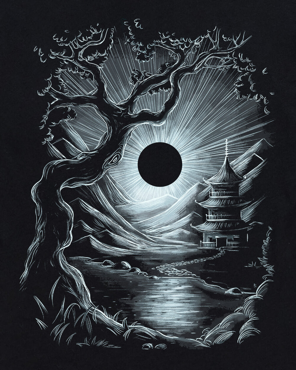 Lunar Refuge Glow-in-the-Dark Tee-Black-Regular-Swatch--Model---L