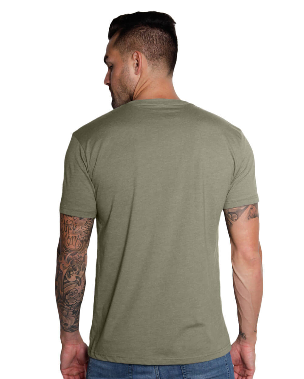 V-Neck Tee - Branded-Warm Grey-Regular-Back--Model---L