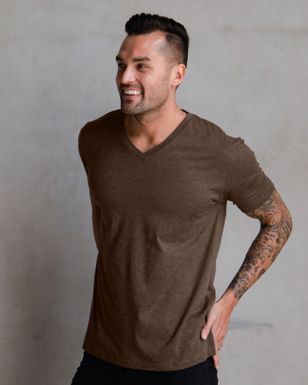 V-Neck Tee - Non-Branded-Brown-Reg-Regular-Front--Model---L