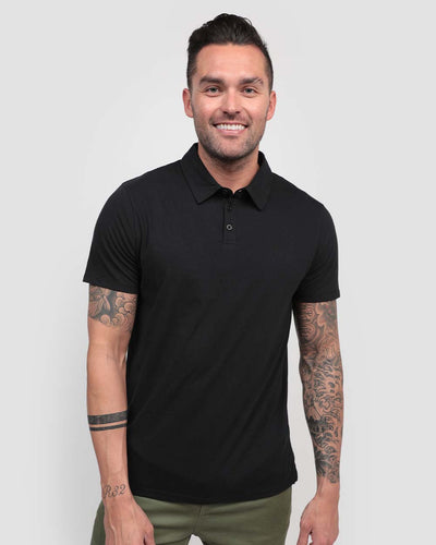 Polo - Non-Branded-Black-Tall-Regular-Front--Model---L