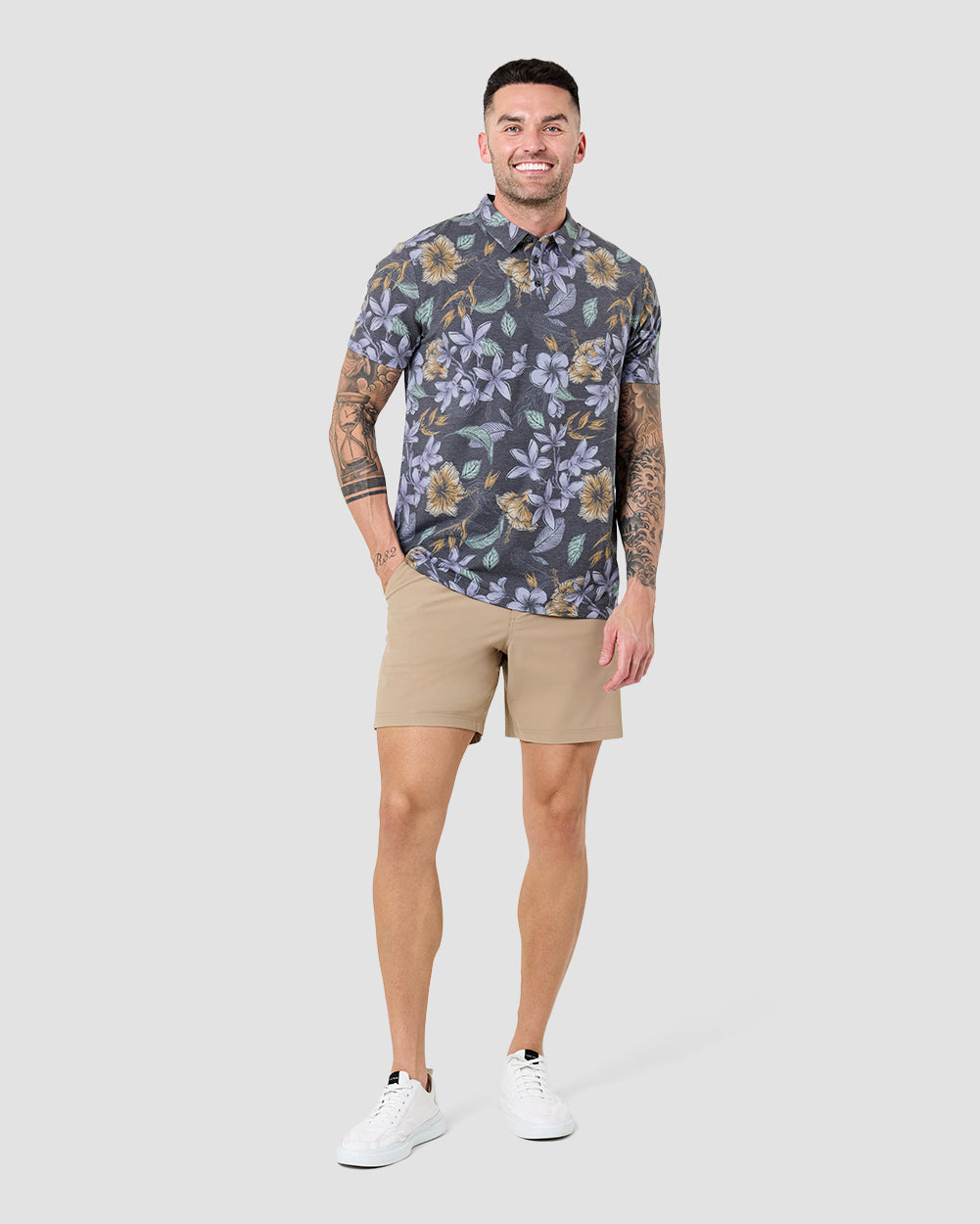 Pursuit Performance Polo-Coastal Flowers-Reg-Regular-Full--Model---L